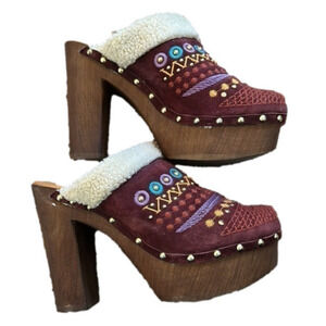 Anthropologie MISS ALBRIGHT embroidered Terrestrial Clogs Heels size 40/9 US EUC